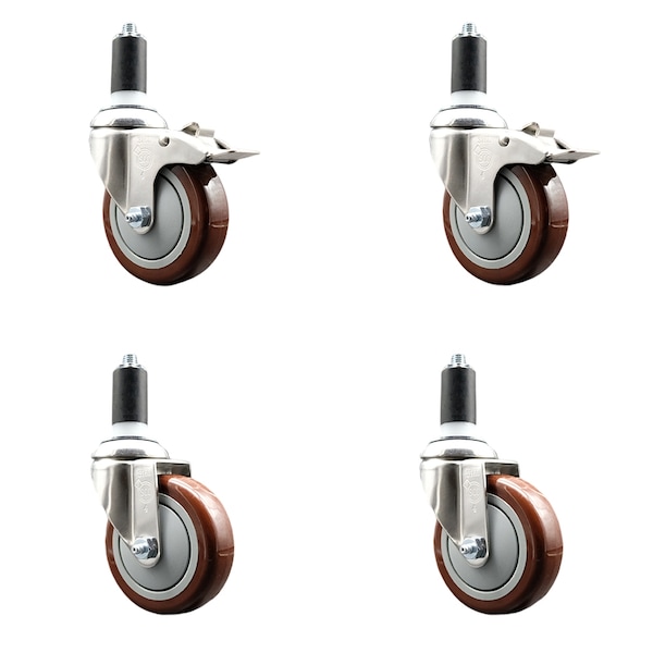 Service Caster 4 Inch 316SS Maroon Poly Swivel 1-3/8 Inch Stem Caster Lock Brake SCC, 2PK SS316TTLEX20S414-PPUB-MRN-2-S-2-138 - main